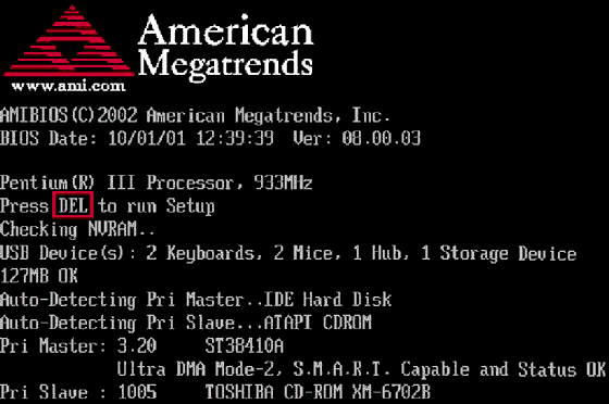 вход в AMI БИОС